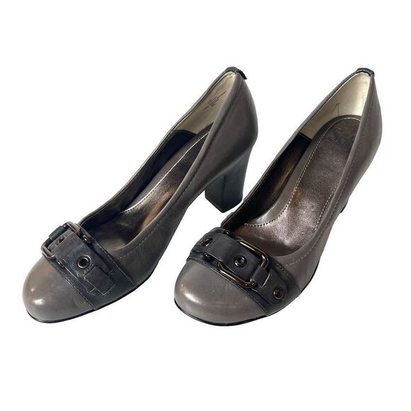 Sofft Slip On Block Heels Taupe Leather Classic Pump Womens Size 10M Embellished - Picture 3 of 11